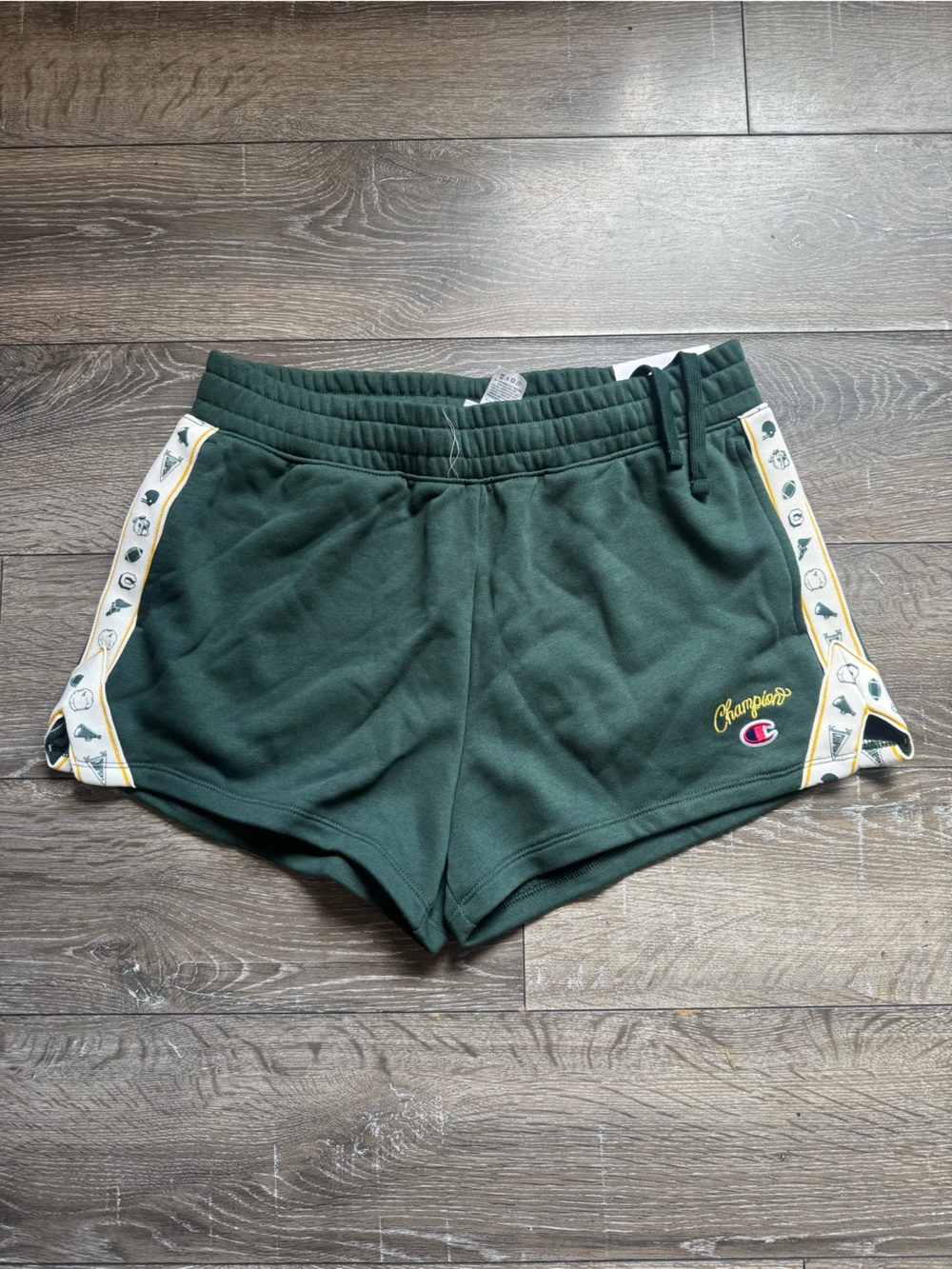 Champion Dark Green Kids Athletic Shorts with Yellow Trim